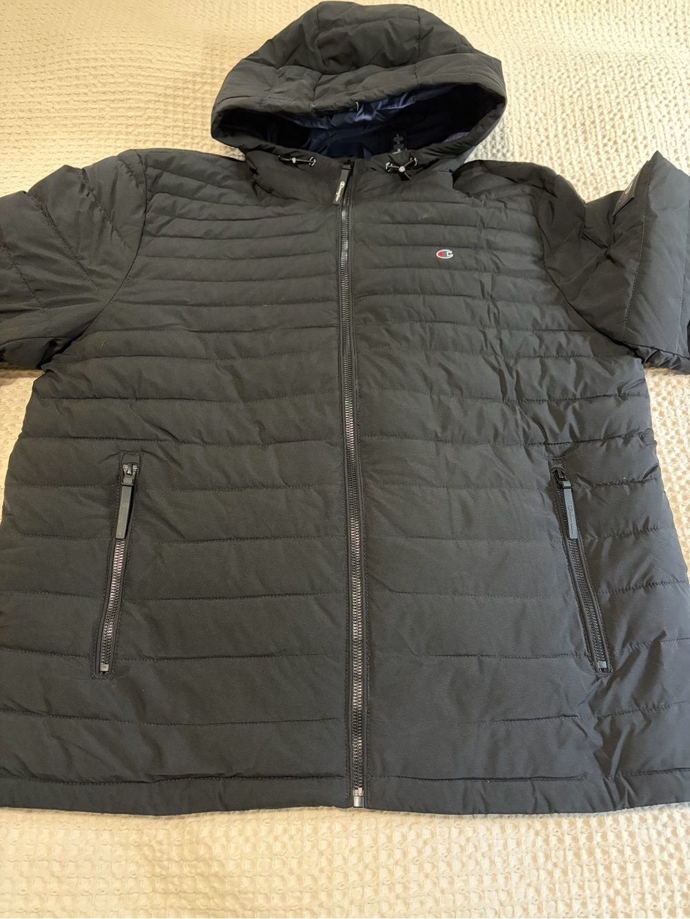 Champion Men's Black Hooded Quilted Puffer Jacket